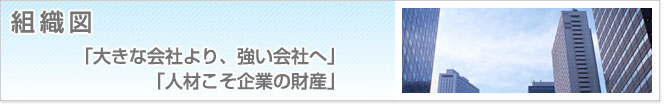 組織図　「大きな会社より、強い会社へ」　「人材こそ企業の財産」